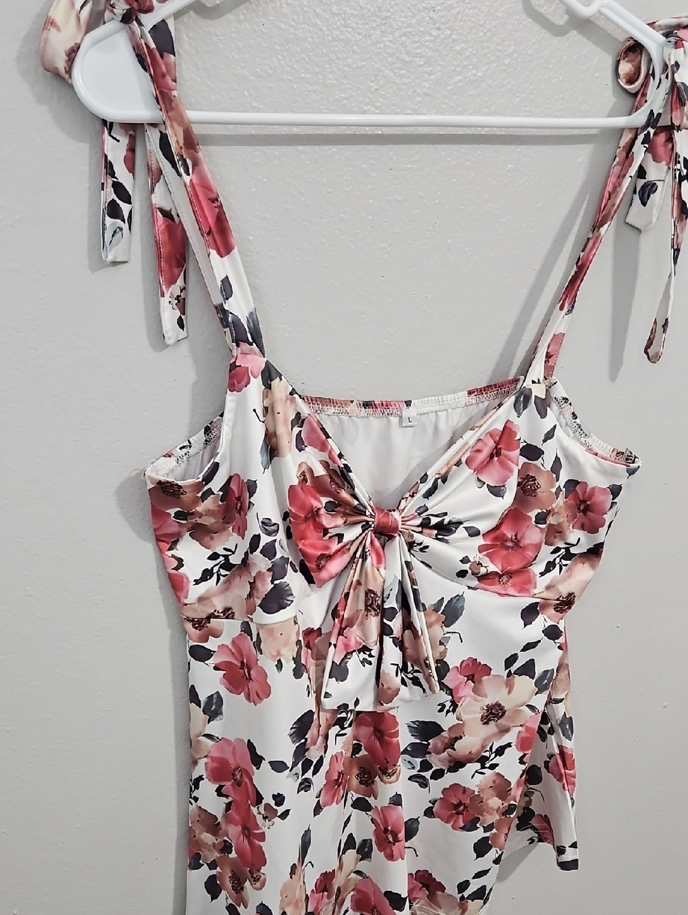 Floral Tie-Shoulder Camisole Top - White with Pink & Brown Flowers